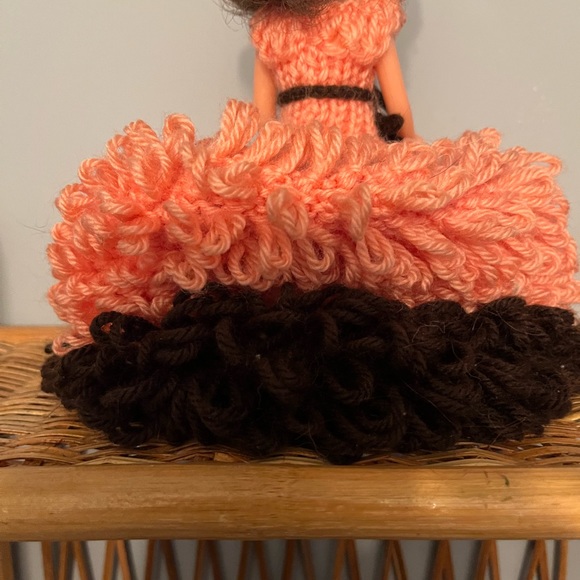 Vintage handmade crochet knit decorative doll | brown and peach - Picture 8 of 9